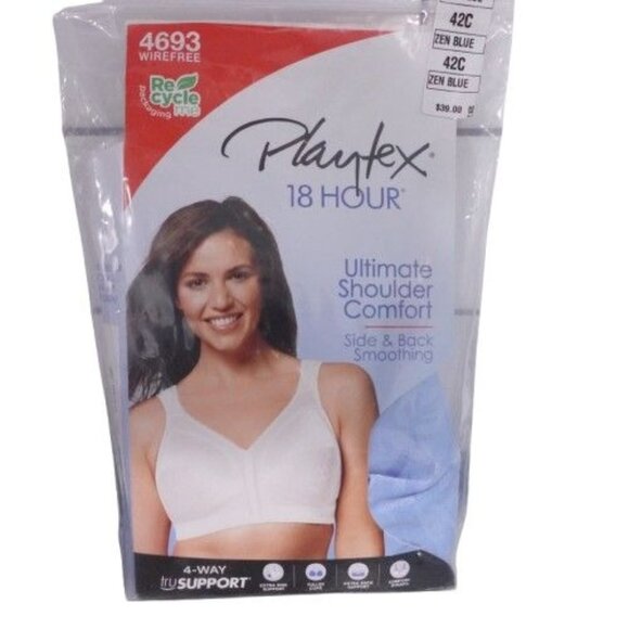 NEW Playtex 18 Hour Ultimate Shoulder Comfort Wireless Bra Zen Blue Size 42C 469 - Picture 1 of 6